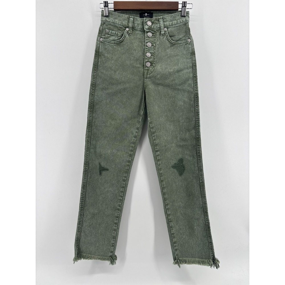 7 For All Mankind Cropped Straight Leg Jeans Womens Olive Button Fly 24 NWT